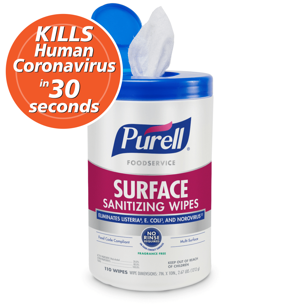 Purell Foodservice Surface Sanitizing Wipes, 110 Wipes, 6 canisters/Carton - 9341-06