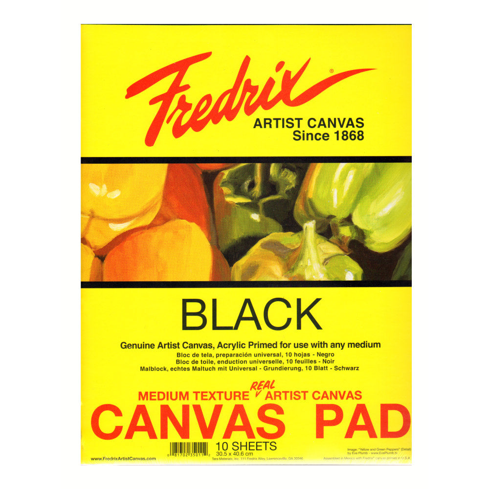 Fredrix Black Canvas Pad, 16in x 20in, 10 Sheets