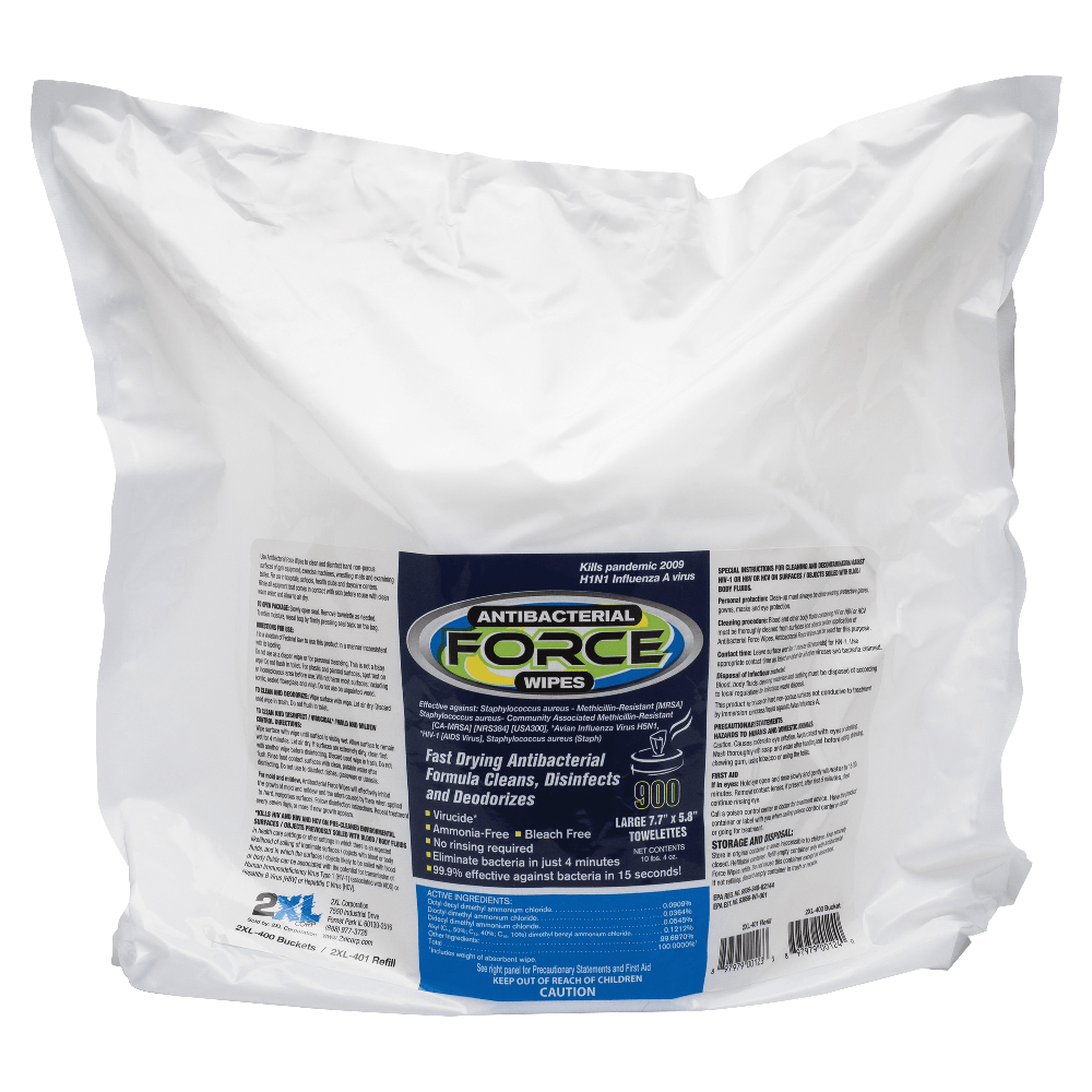 2XL Force Antibacterial Wipes Refill, 6in x 8in, White, Pack Of 900