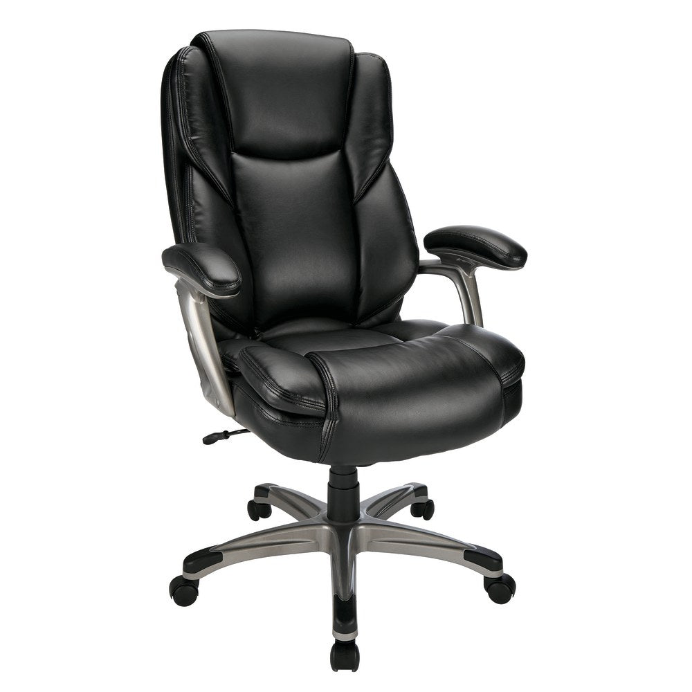 Realspace Cressfield Bonded Leather High-Back Executive Chair, Black/Silver, BIFMA Compliant