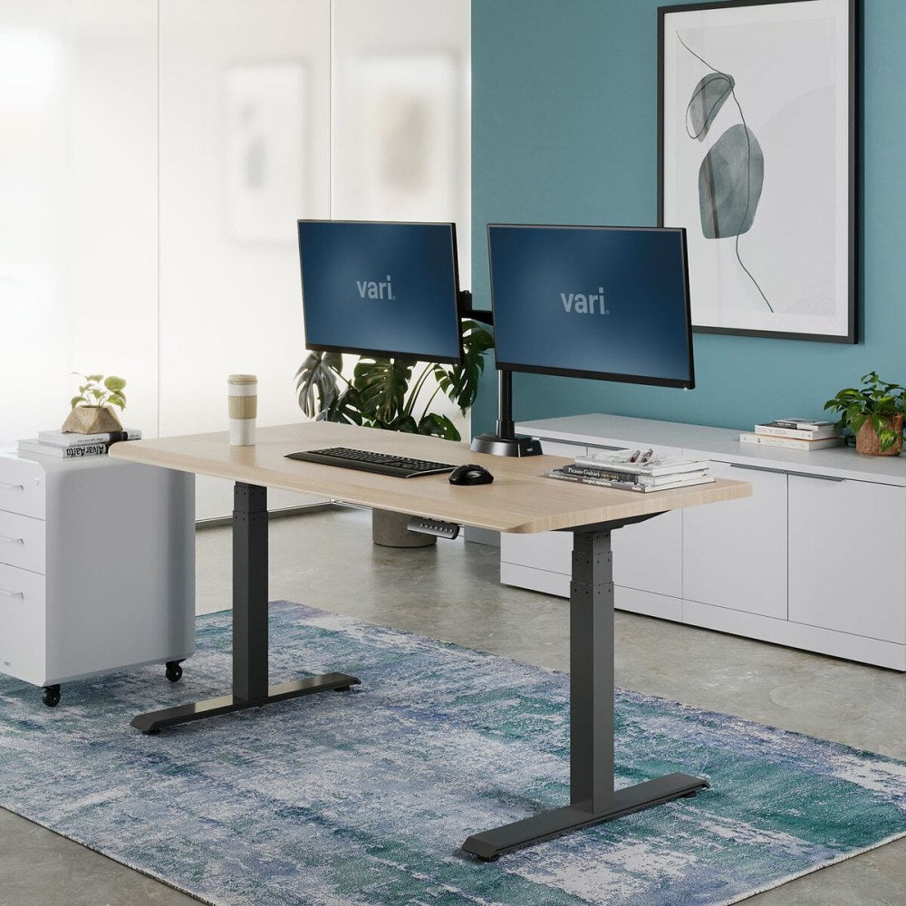 VARI Electric Standing Desk With ComfortEdge, 60inW, Light Wood