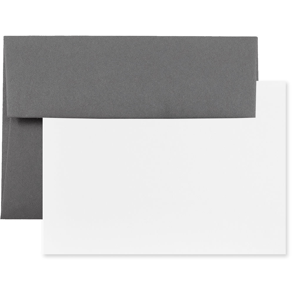 JAM Paper Stationery Set, 5 1/4in x 7 1/4in, Set Of 25 White Cards And 25 Dark Gray Envelopes