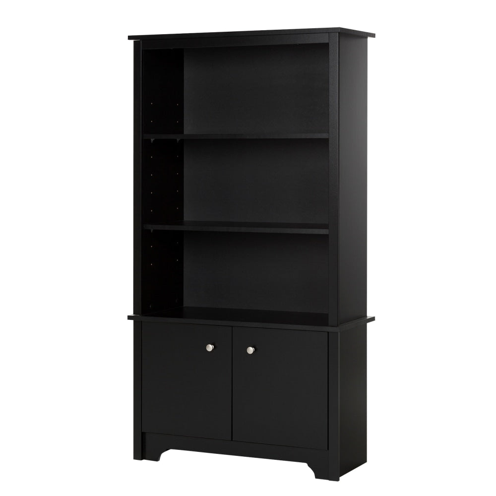 South Shore Vito 61inH 3-Shelf Bookcase With Doors, Pure Black