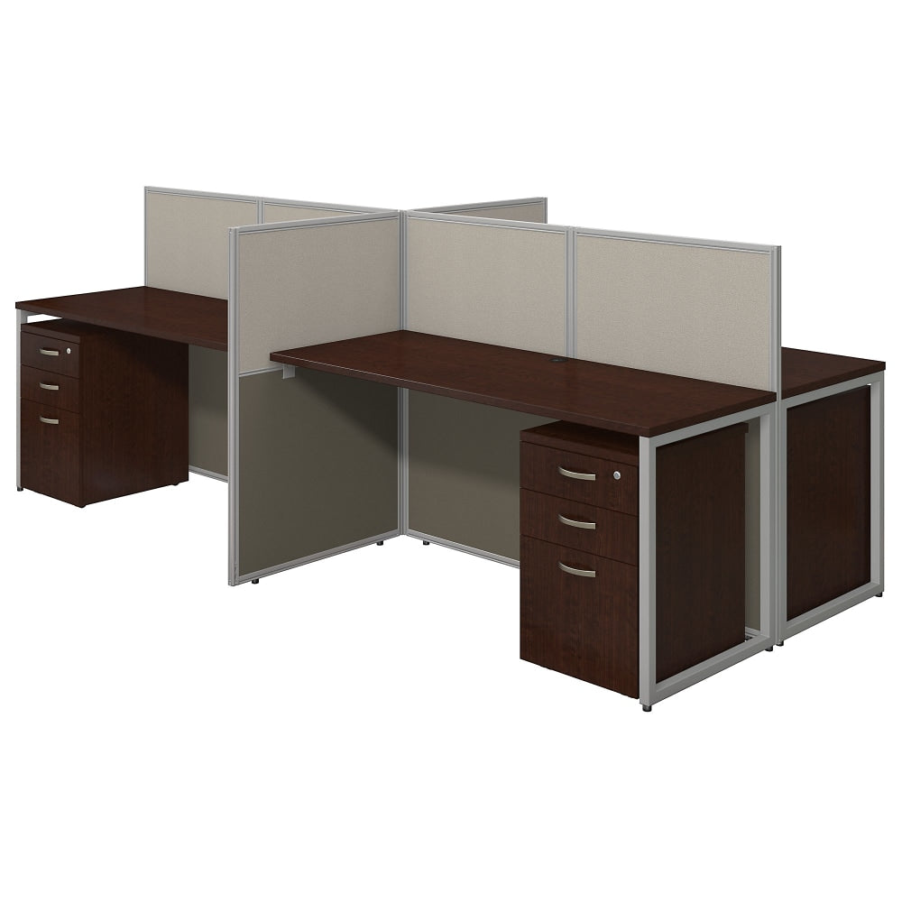 Bush Business Furniture Easy Office 4-Person Straight Desk Open Office With Four 3-Drawer Mobile Pedestals, 44 7/8inH x 60 1/25inW x 119 9/100inD, Mocha Cherry, Standard Delivery