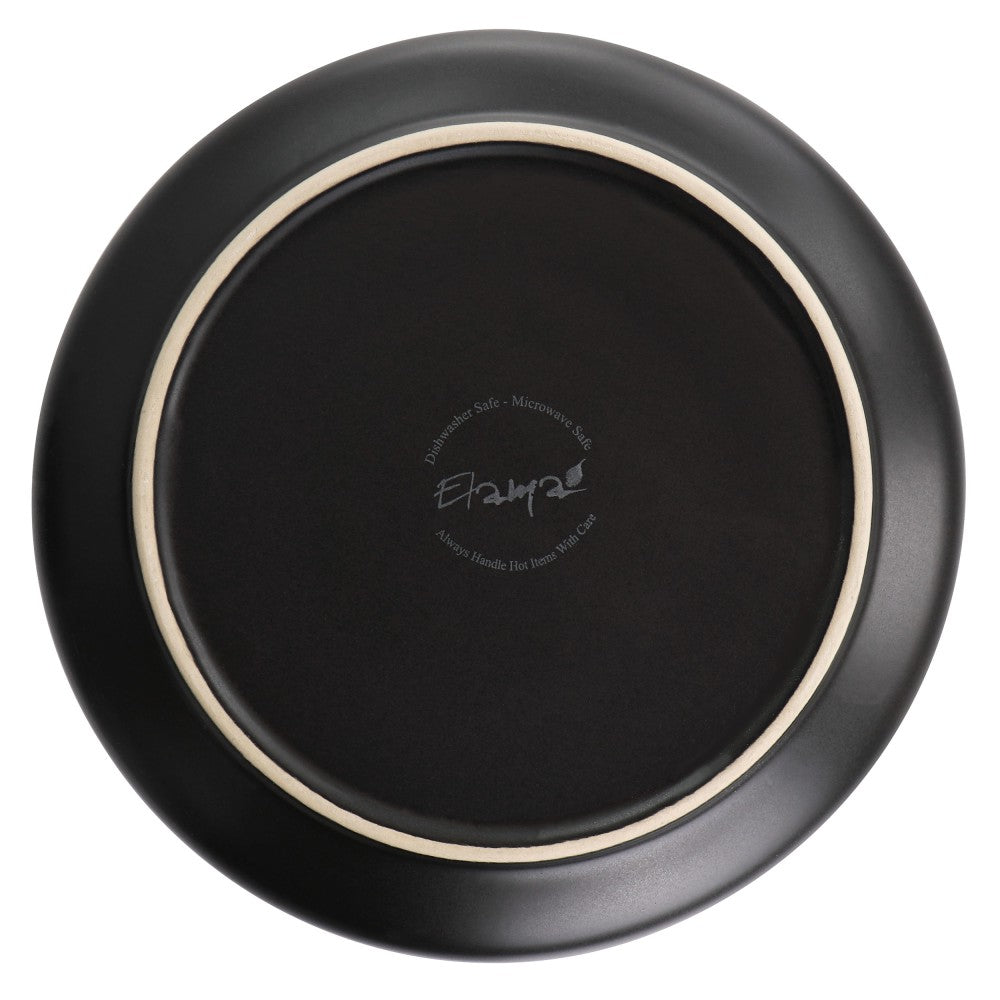 Elama Paul 6-Piece Round Stoneware Salad Plate Set, 8in, Matte Black/Gold