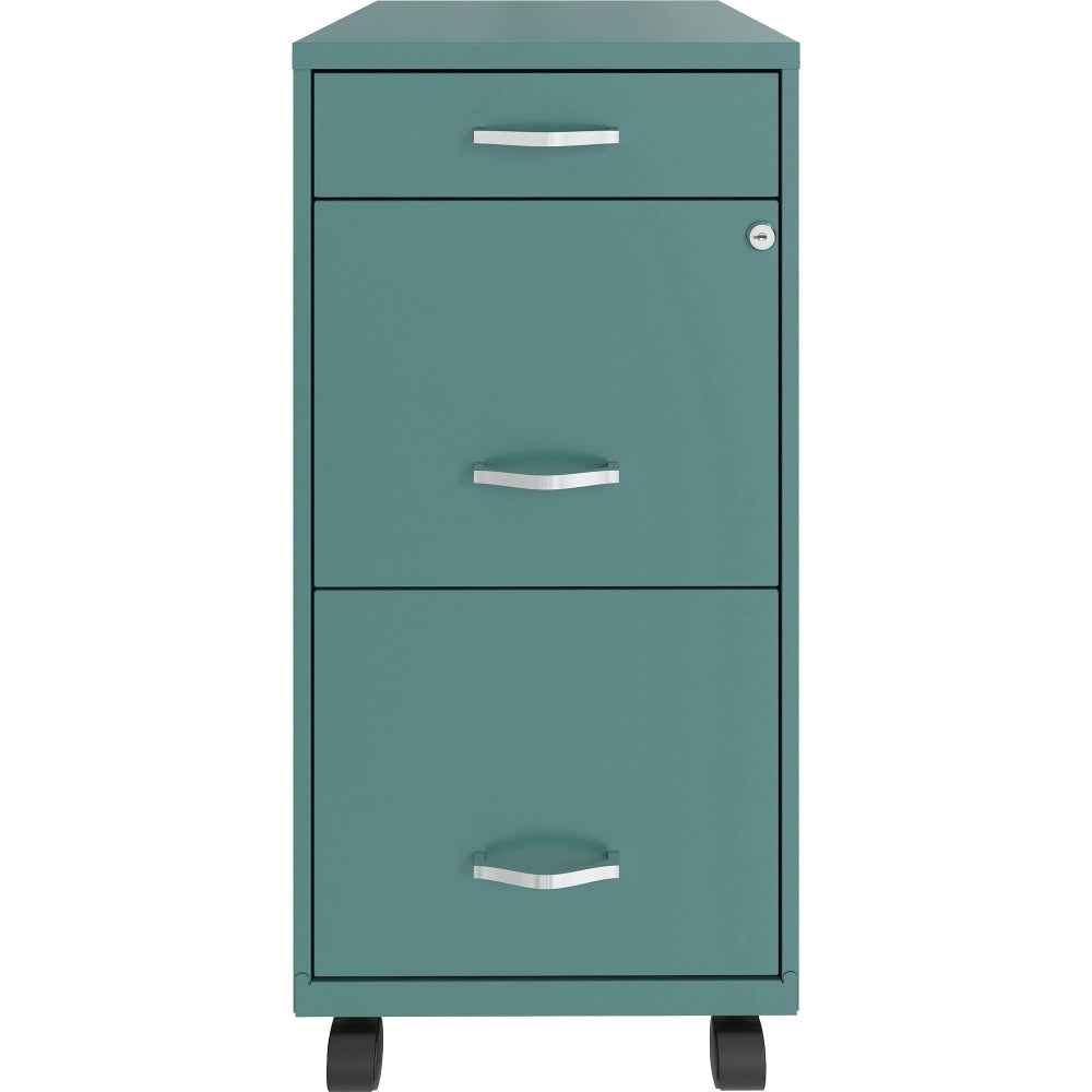 LYS SOHO Mobile File Cabinet - 14.3in x 18in x 29.5in - 3 x Drawer(s) for File, Accessories - Letter - Vertical - Glide Suspension, Locking Drawer, Recessed Handle, Mobility, Casters - Teal - Baked Enamel - Steel - Recycled