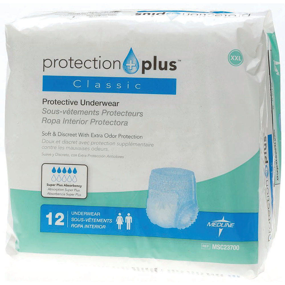 Protection Plus Classic Protective Underwear, XX-Large, 68 - 80in, White, Bag Of 12