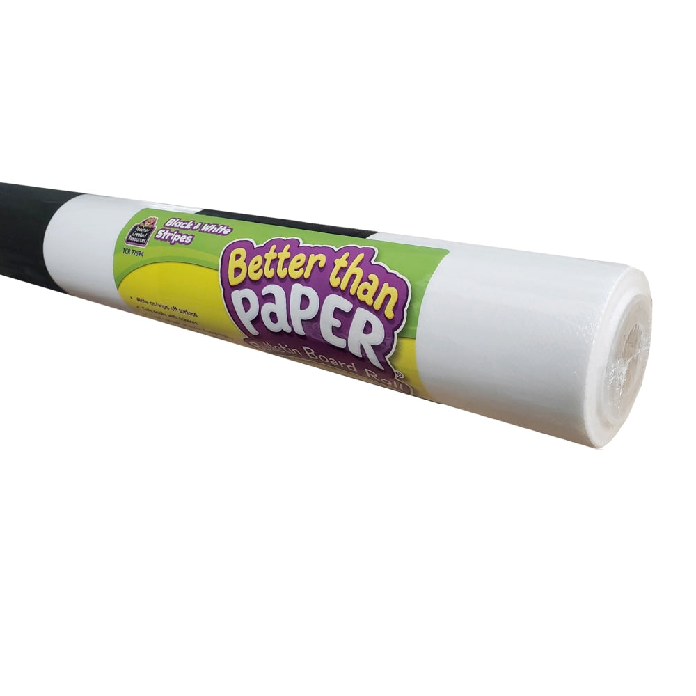 Teacher Created Resources Better Than Paper Bulletin Board Paper Rolls, 4ft x 12ft, Black & White Stripes, Pack Of 4 Rolls