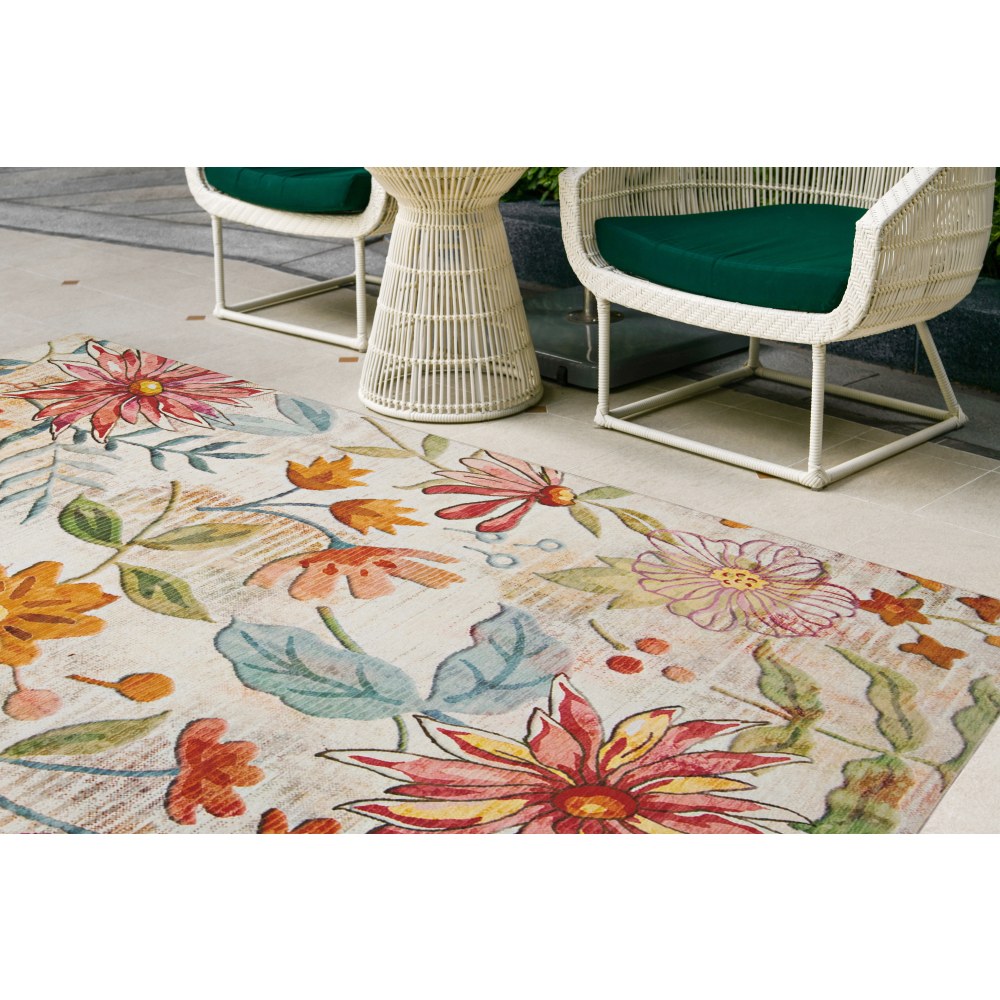 Linon Washable Outdoor Area Rug, Hadley, 5ft x 7ft, Ivory/Pink