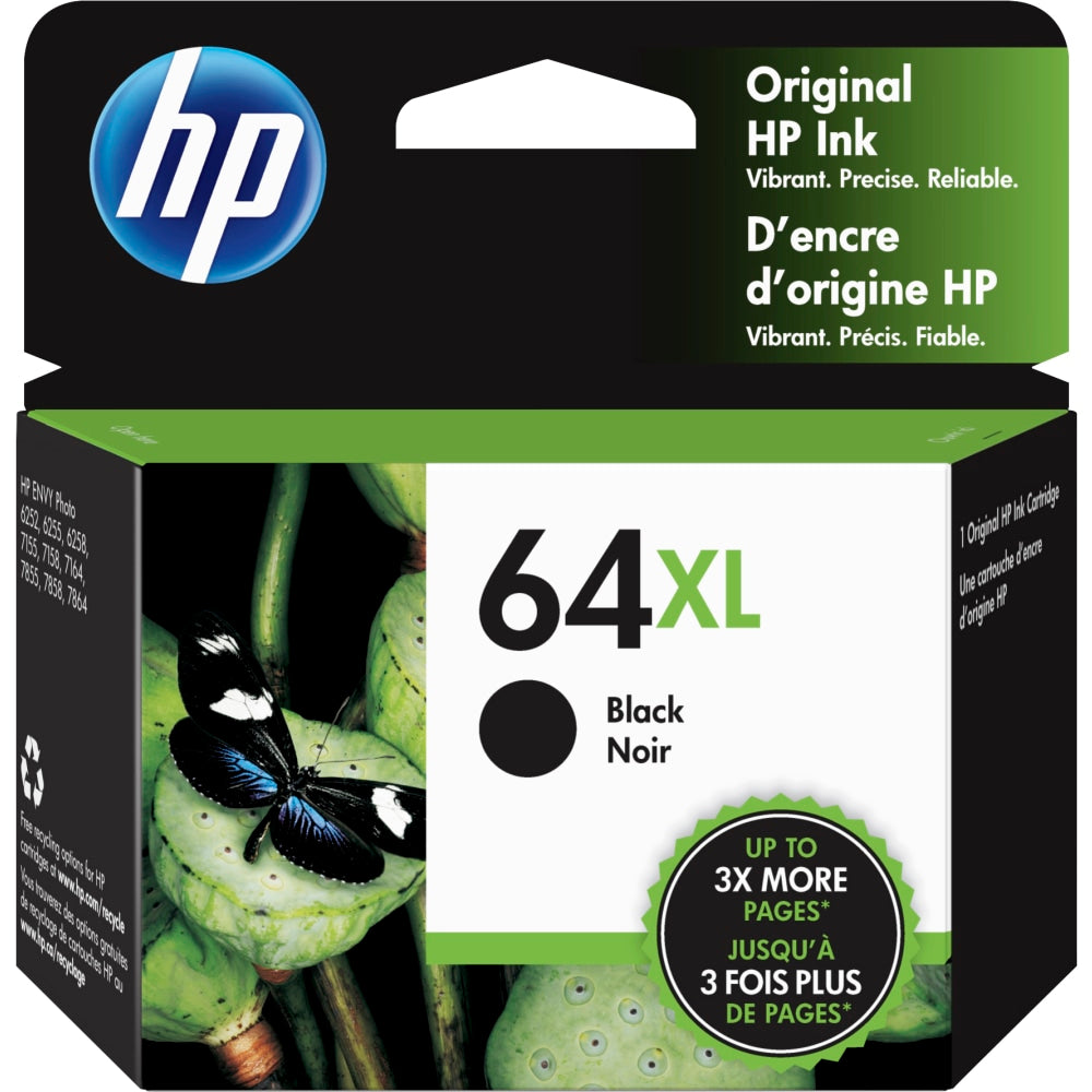 HP 64XL Black High-Yield Ink Cartridge, N9J92AN