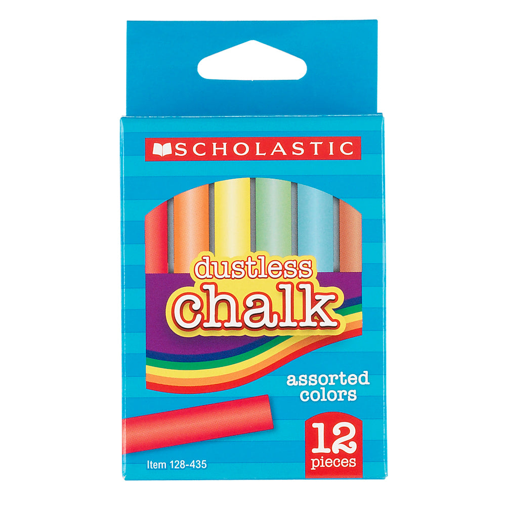 Scholastic Dustless Chalk, Assorted Colors, Pack Of 12 Sticks