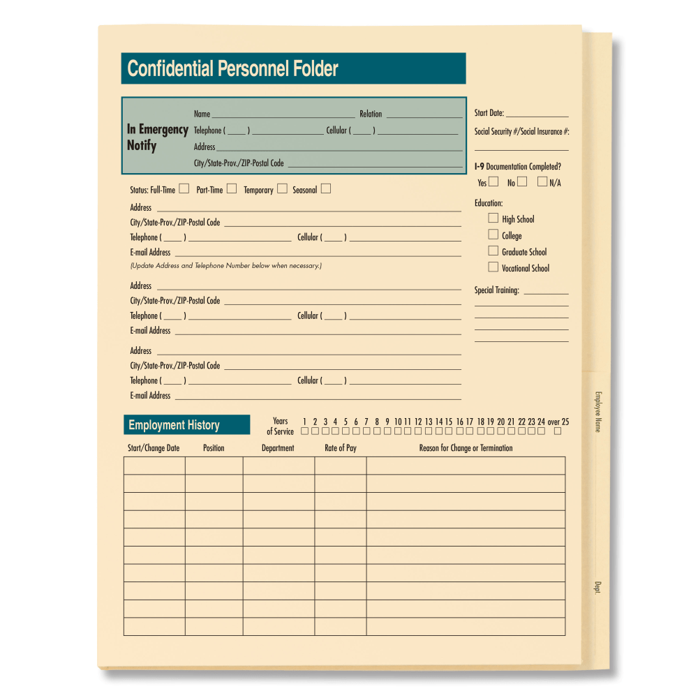 ComplyRight Standard Confidential Personnel Folders, 9-1/2in x 11-3/4in x , Pack Of 25