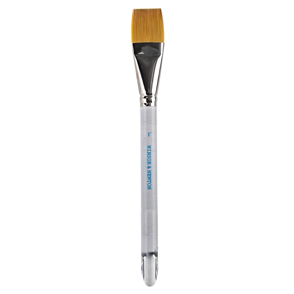 Winsor & Newton Series 995 Aquarelle Golden Nylon Paint Brush, 1in, Flat Wash Bristle, Nylon, Clear