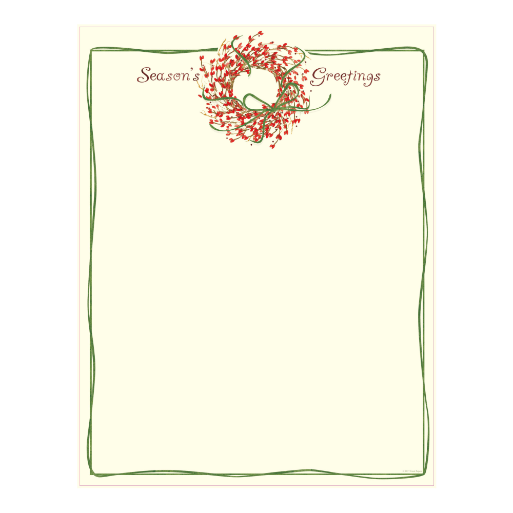 Great Papers! Holiday-Themed Letterhead Paper, 8 1/2in x 11in, Seasons Greetings Wreath, Pack Of 80 Sheets