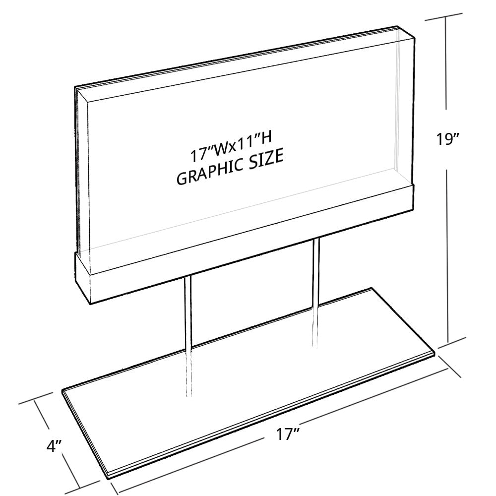 Azar Displays Elite Series Acrylic Horizontal Block Countertop Sign Holder, 11inH x 17inW, Chrome