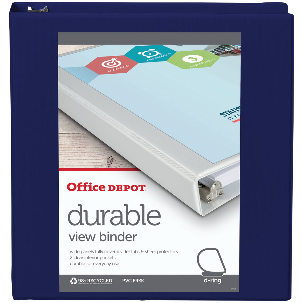 Office Depot Brand Durable View 3-Ring Binder, 1 1/2in D-Rings, Blue