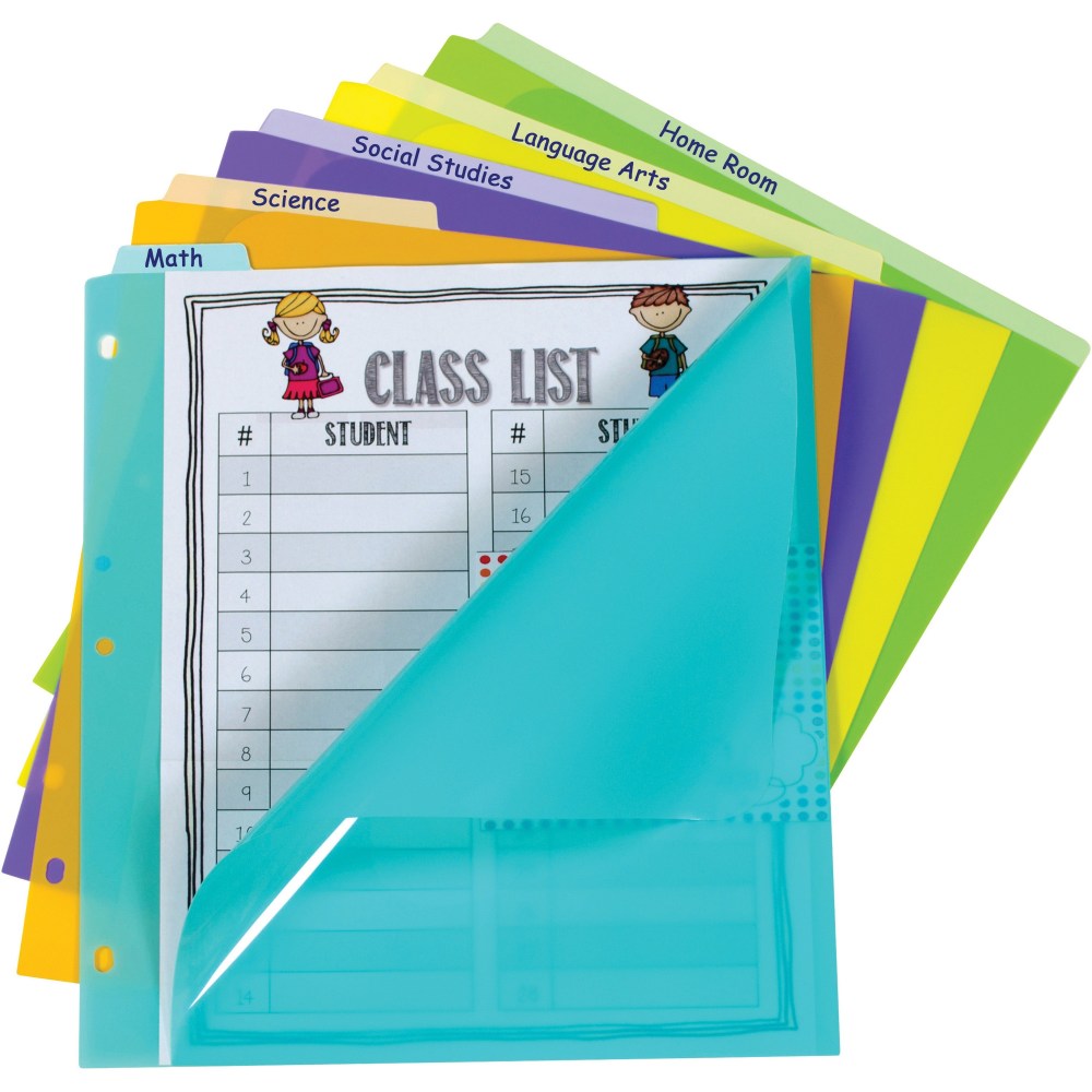 C-Line Bright Pocket Vertical Tab Index Dividers - 5 Write-on Tab(s) - 5 Tab(s)/Set - Letter - 8.50in Width x 11in Length - 3 Hole Punched - Green Polypropylene, Orange, Purple, Yellow, Turquoise Divider - 5 / Set