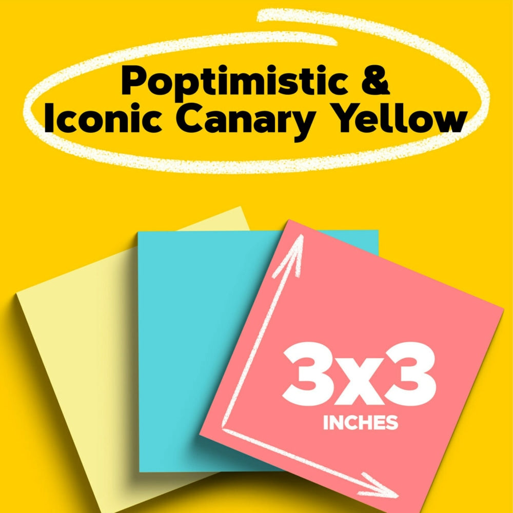 Post-it Notes Value Pack, 3 in x 3 in, 14 Pads, 100 Sheets/Pad, Clean Removal, Canary Yellow and Poptimistic Collection