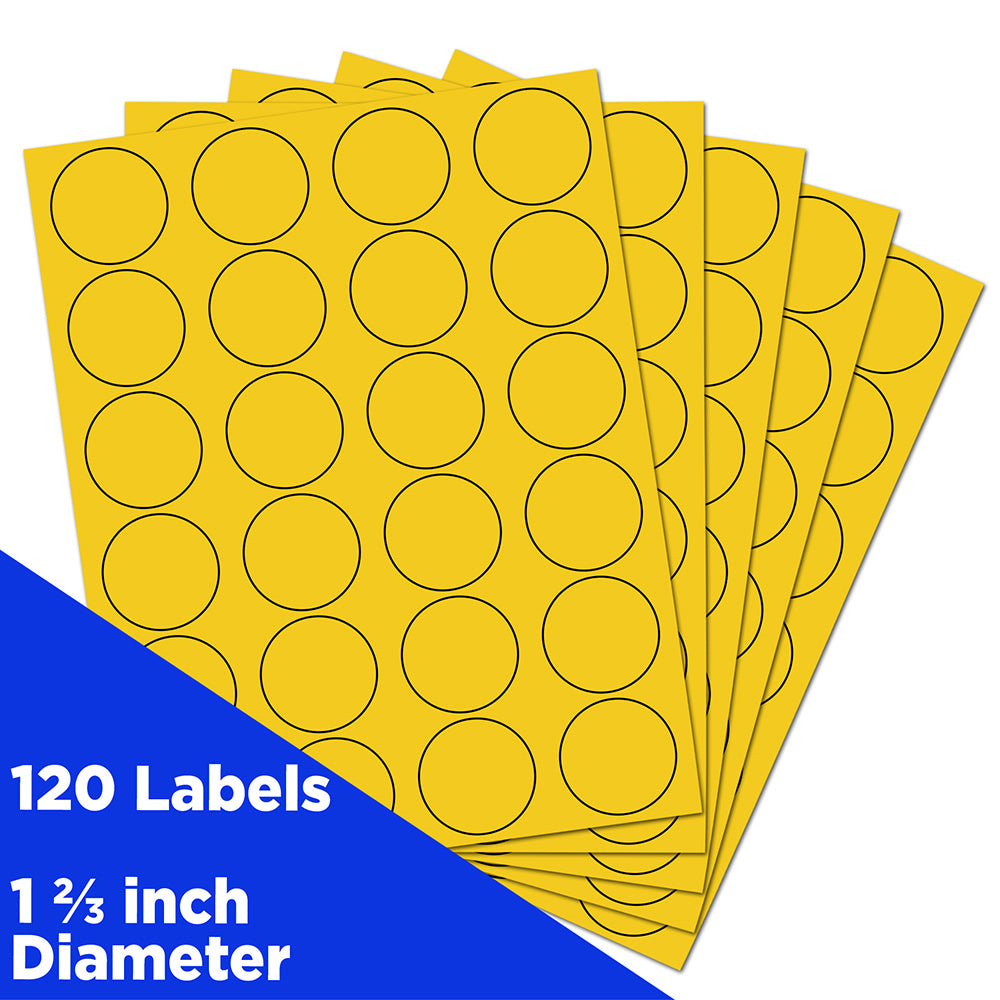 JAM Paper Circle Label Sticker Seals, 1 2/3in, Yellow, Pack Of 120