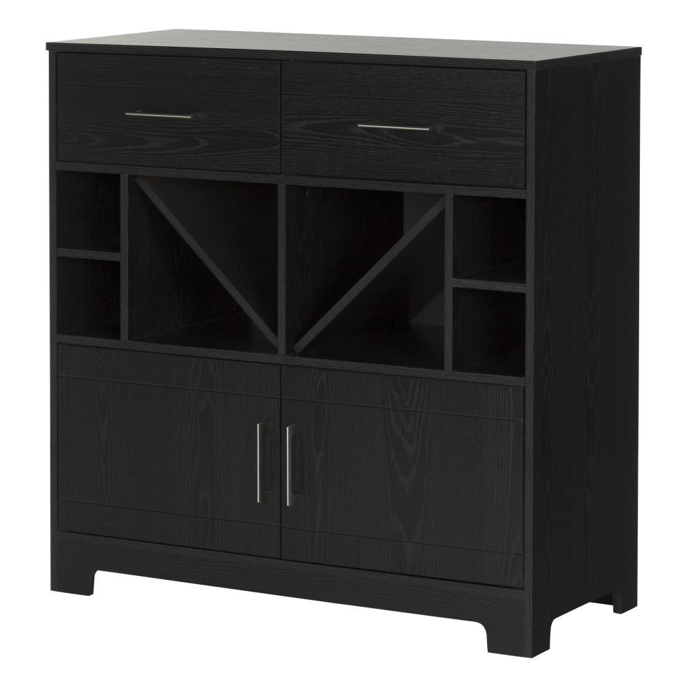 South Shore Vietti 32-Bottle Bar Cabinet With Bottle Storage, 36-1/4inH x 34-1/4inW x 16-3/4inD, Black Oak