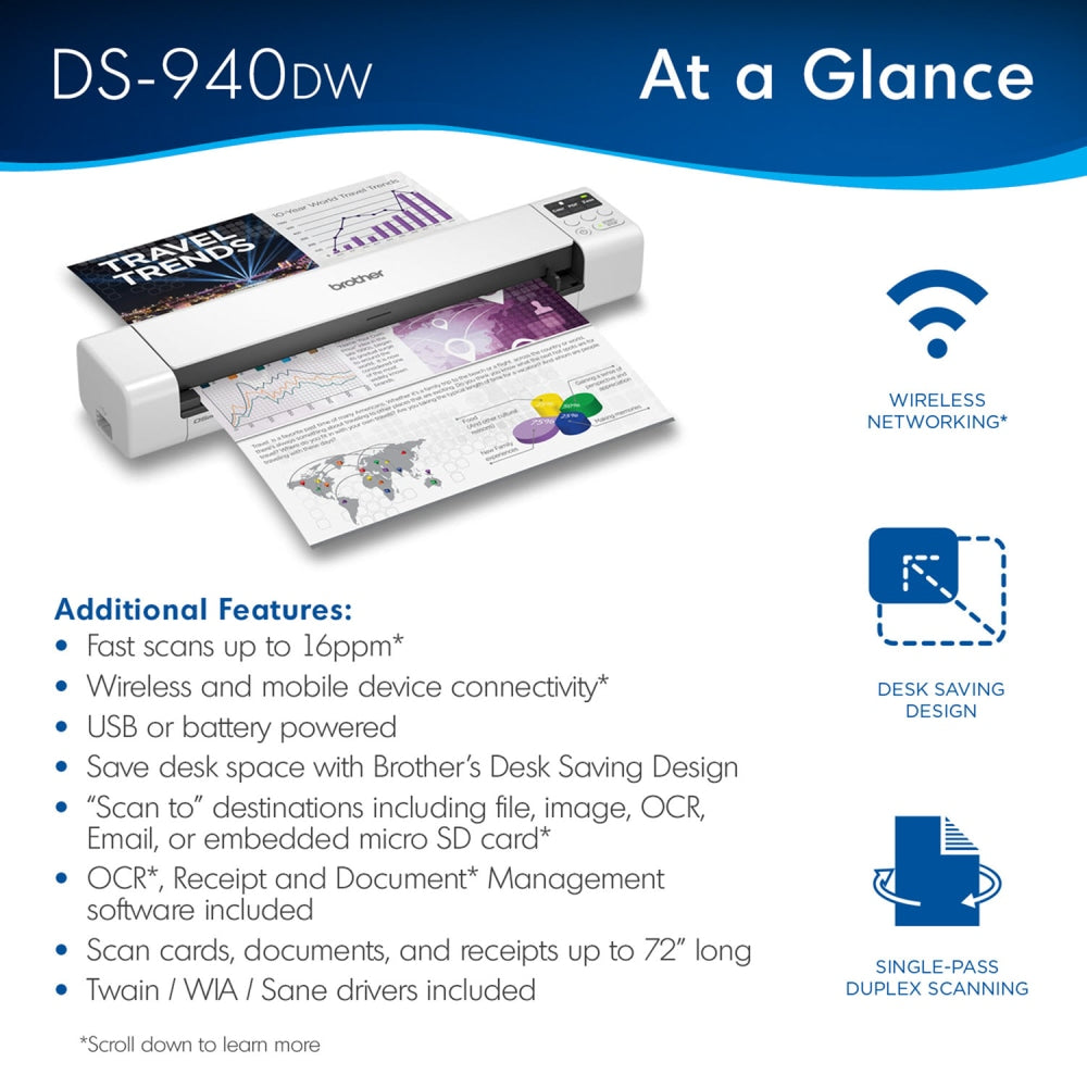 Brother DSmobile DS-940DW Duplex Wireless Portable Color Document Scanner