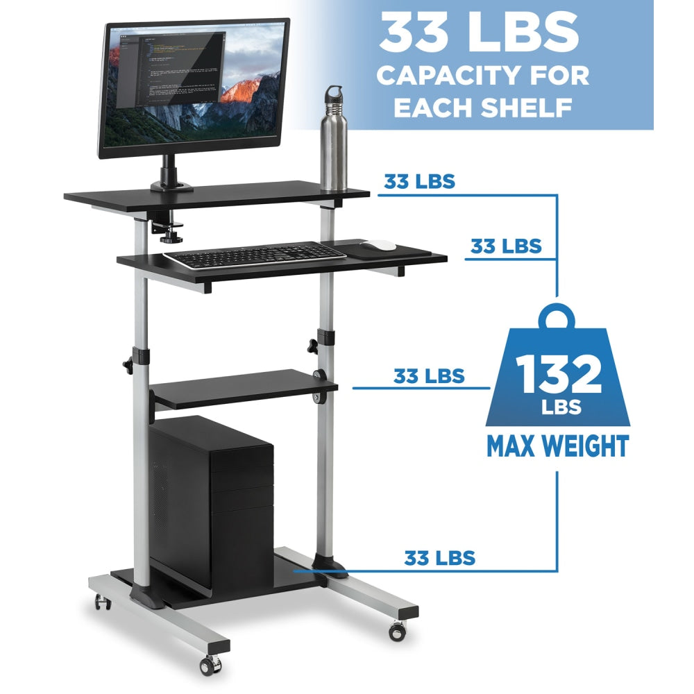 Mount-It! MI-7940 Mobile 37inW Stand-Up Desk, Silver