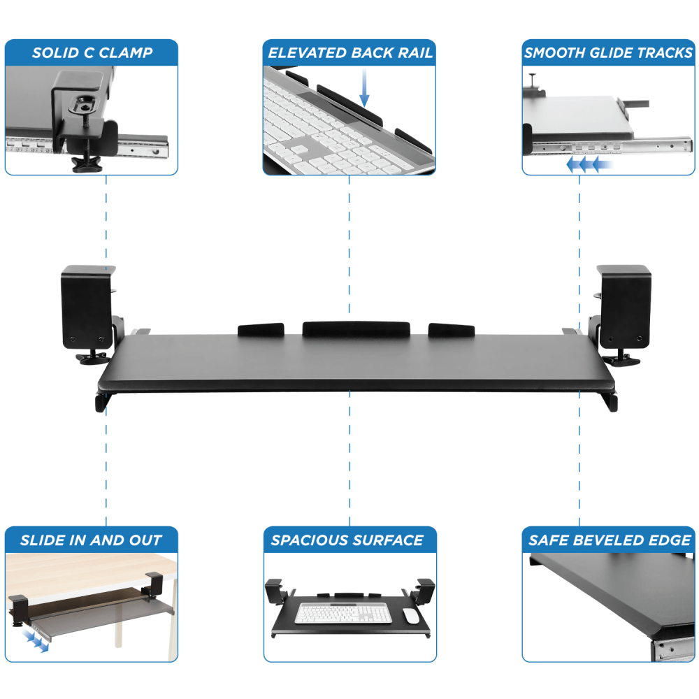 Mount-It! Clamp Keyboard Tray, 12inH x 4inW x 29inD, Black, MI-7143