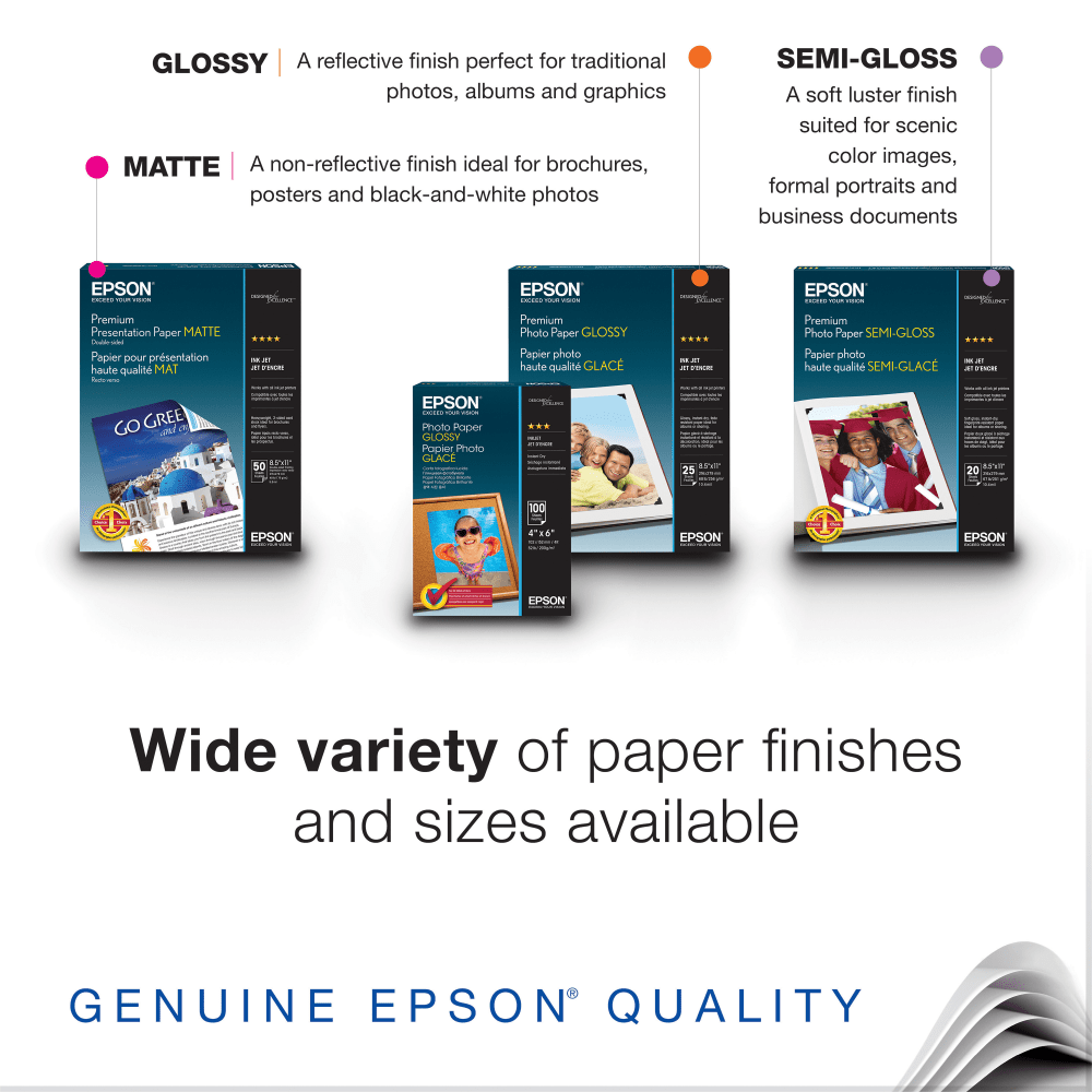 Epson Brochure & Flyer Paper, White, Letter (8.5in x 11in), 150 Sheets Per Pack, 48 Lb, 97 Brightness