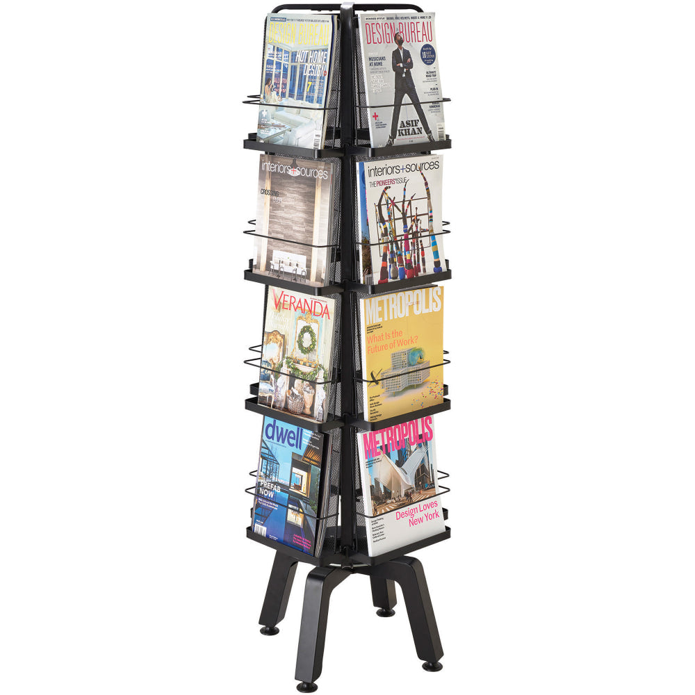 Safco Mesh Rotating Magazine Stand With 16 Pockets, 58.6inH x 18.3inW x 18.3inD, Black