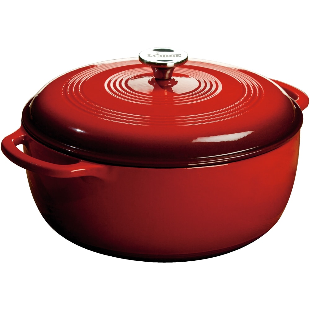 LODGE Dutch Oven With Lid, 7.5 Qt, 6-1/8inH x 12-5/8inW x 13-3/8inD, Island Spice Red