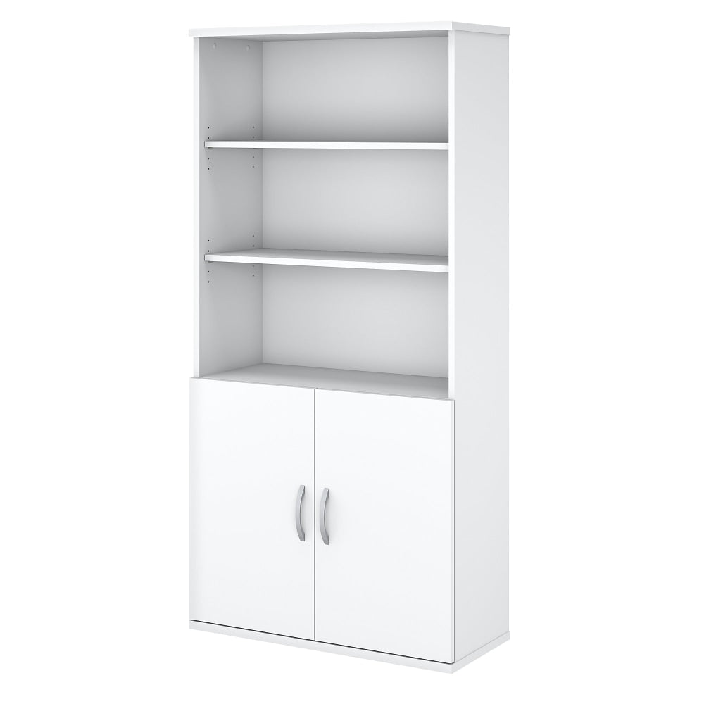 Bush Business Furniture Easy Office 73inH 5-Shelf Bookcase With Doors, White, Standard Delivery