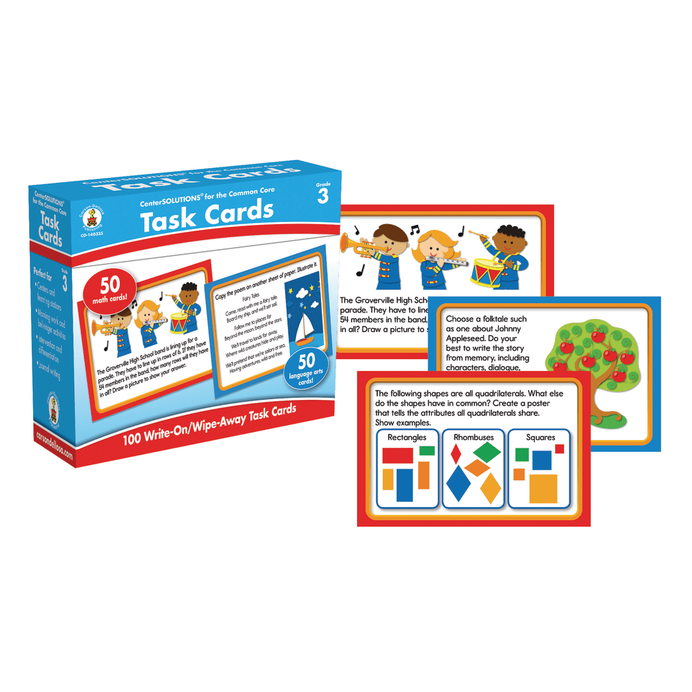 Carson-Dellosa CenterSOLUTIONS Task Cards, Grade 3, Box Of 100 Cards