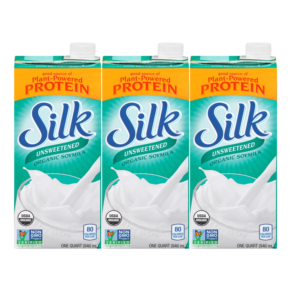 Silk Unsweetened Organic Soymilk, 32 Oz, Pack Of 3 Cartons