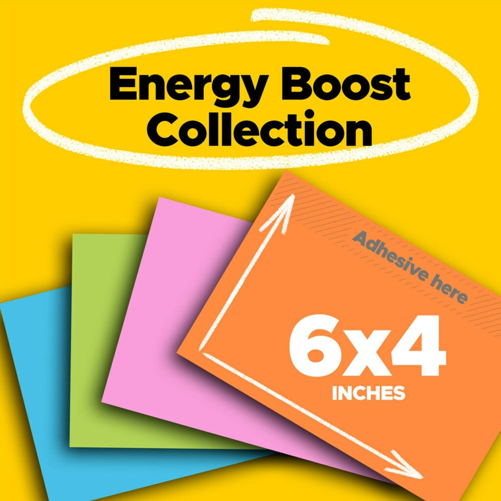 Post-it Super Sticky Notes, 6 in x 4 in, 8 Pads, 45 Sheets/Pad, 2x the Sticking Power, Energy Boost Collection