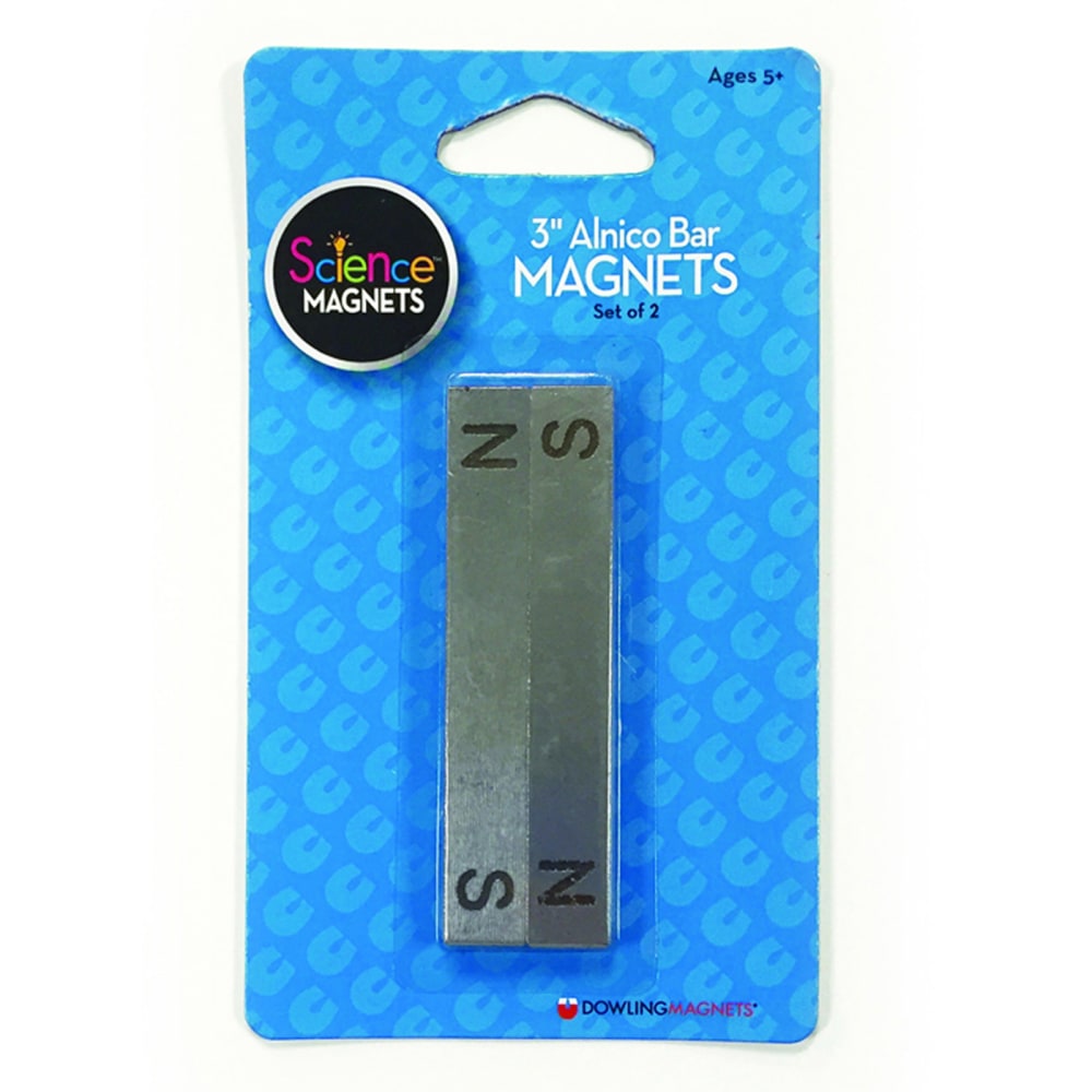 Dowling Magnets Alnico Bar Magnets, 3in, Silver, Grade 3 to 12, 2 Magnets Per Pack, Set Of 2 Packs