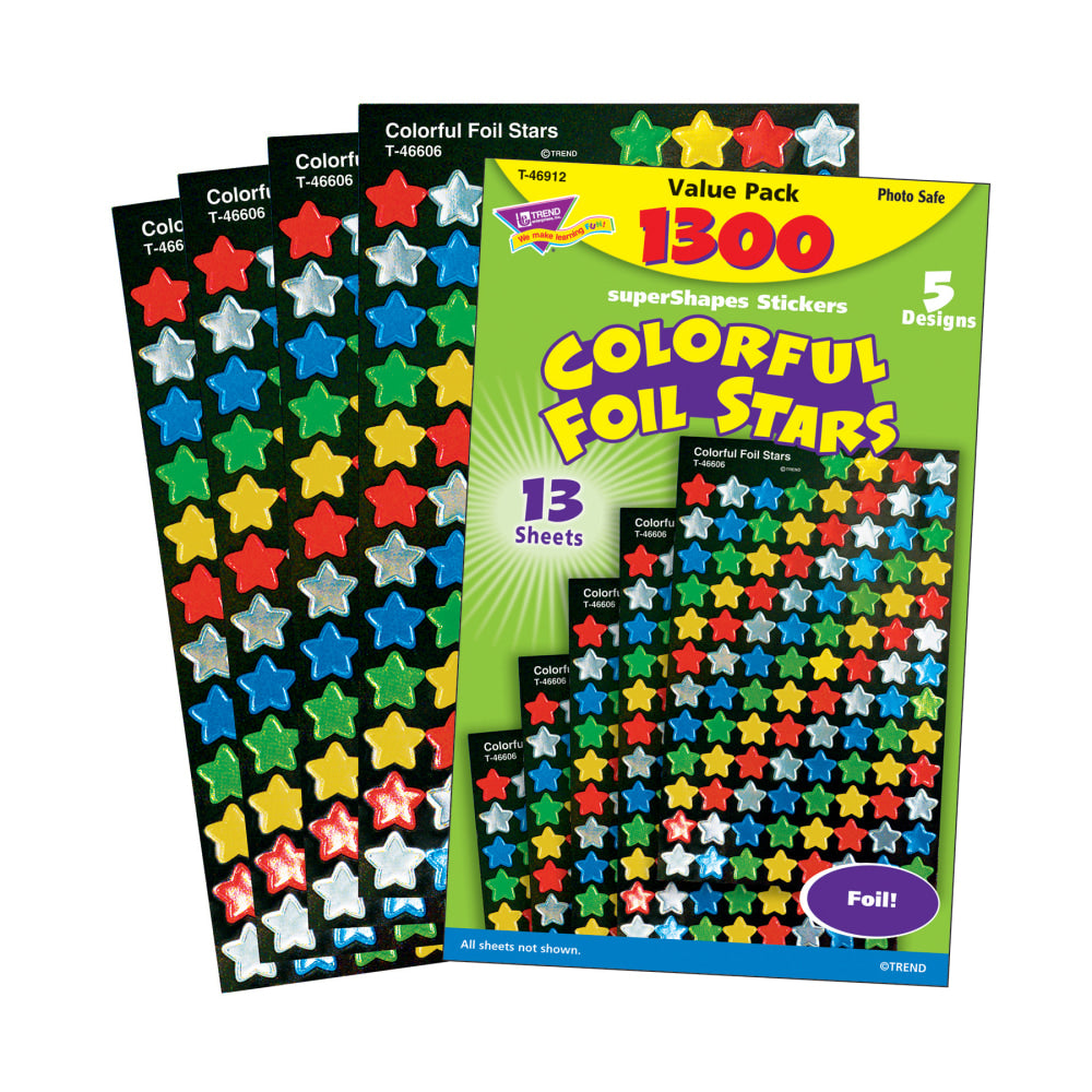 Trend superShapes Stickers, Colorful Foil Stars, 1,300 Stickers Per Pack, Set Of 3 Packs