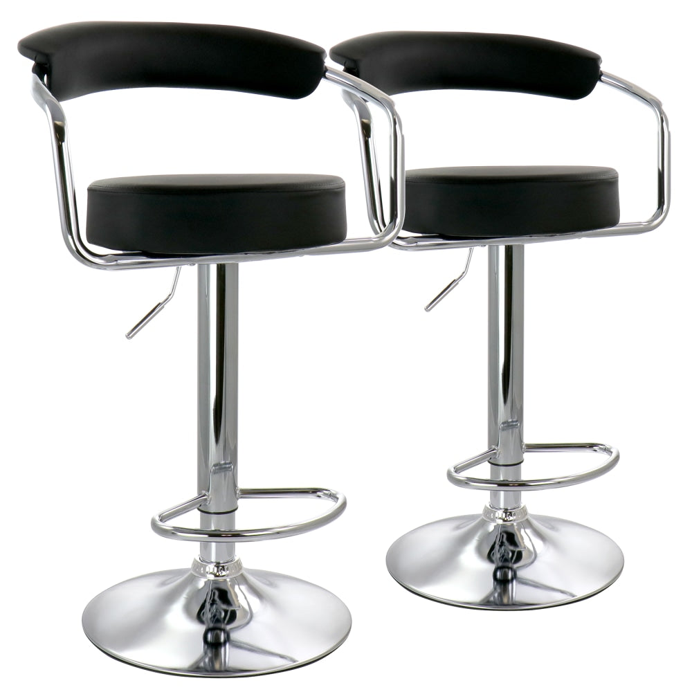 Elama Faux Leather Retro Adjustable Bar Stools, Black/Chrome, Set Of 2 Stools