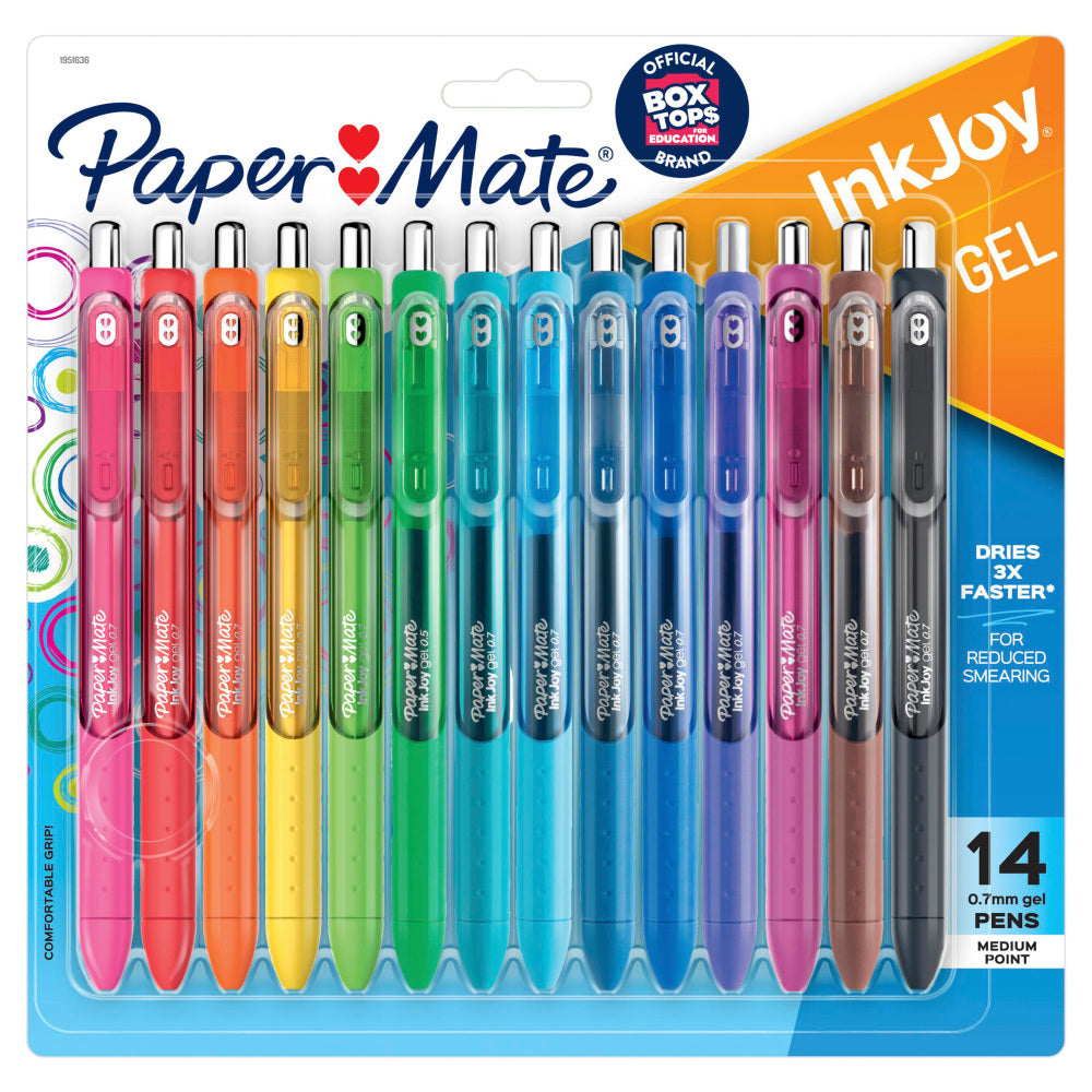 Paper Mate InkJoy Gel Pens, Medium Point, 0.7 mm, Assorted Barrels, Assorted Ink Colors, Pack Of 14