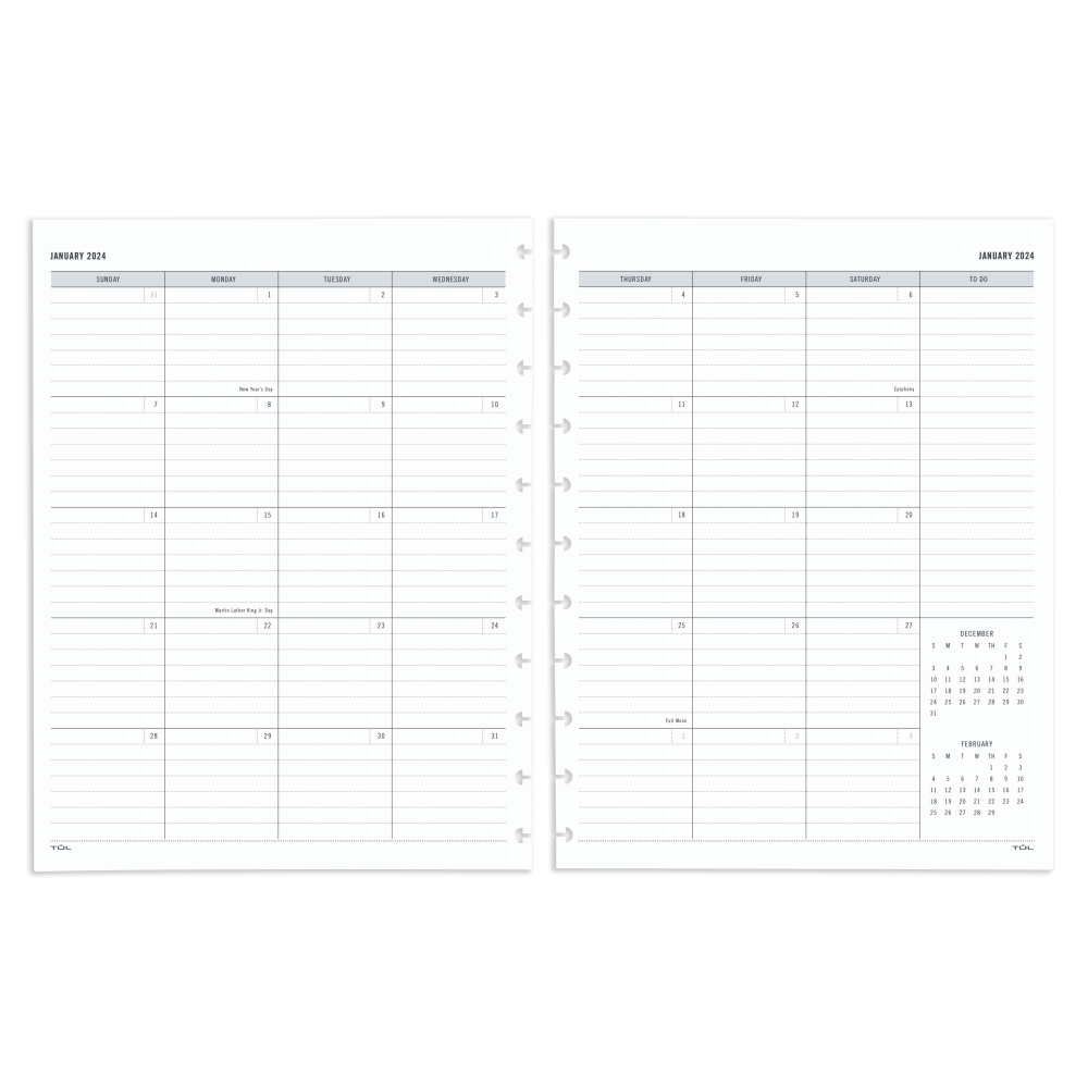 2024 TUL Discbound Monthly Planner Refill Pages With 12 Tab Dividers, Letter Size, Gray, January To December