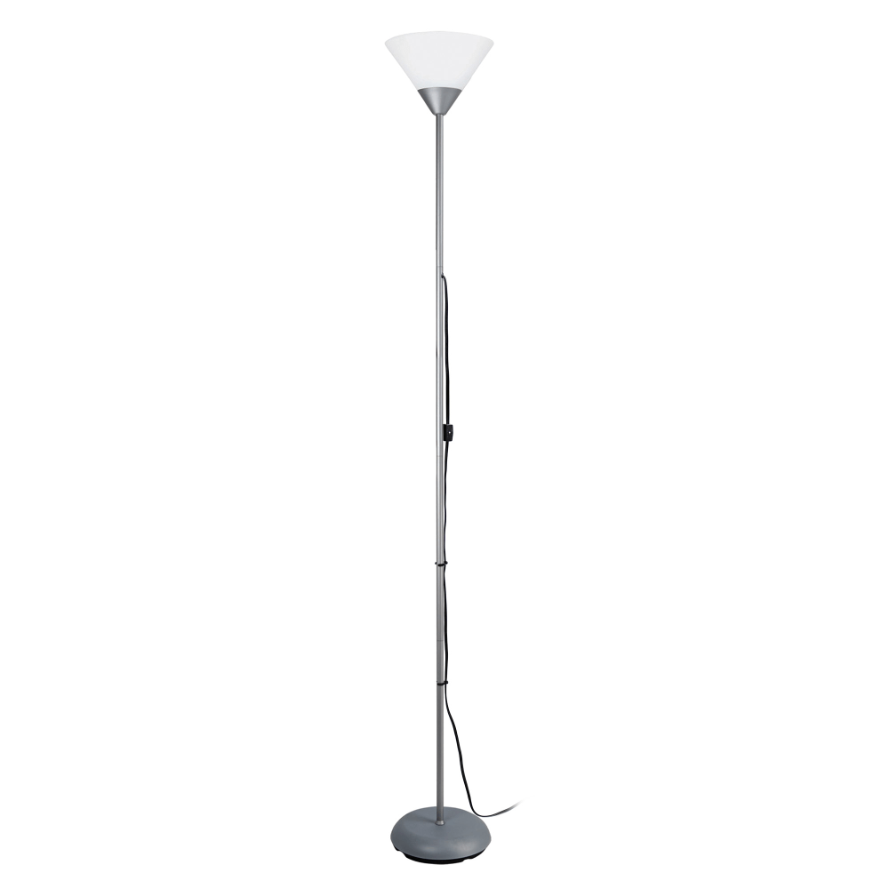 Simple Designs Light Stick Torchiere Floor Lamp, 71 1/4inH, Clear Shade/Silver Base