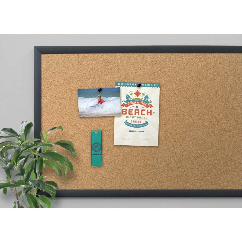 U Brands Cork Bulletin Board, 47in X 35in, Black Wood Frame