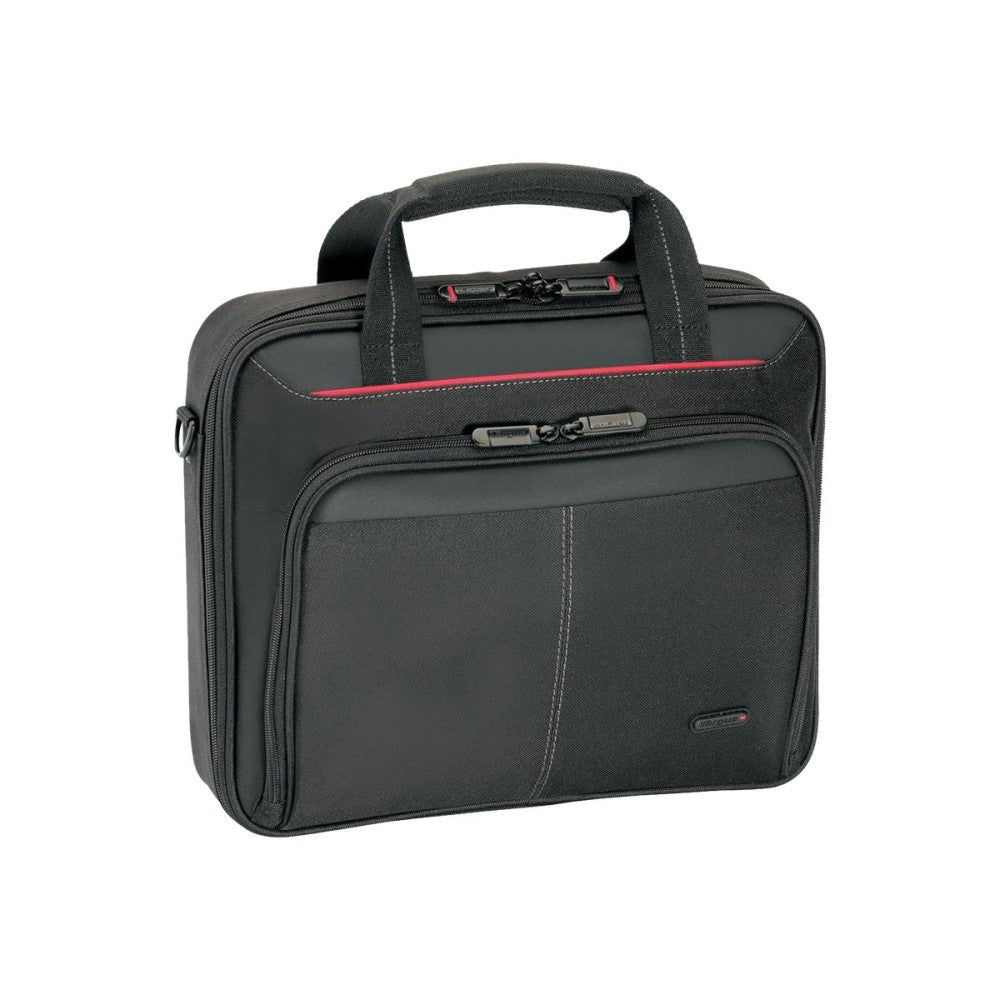 Targus Classic Clamshell Carrying Case With 16in Laptop Pocket, 12-3/4inH x 4-1/2inW x 15-3/4inD, Black/Red