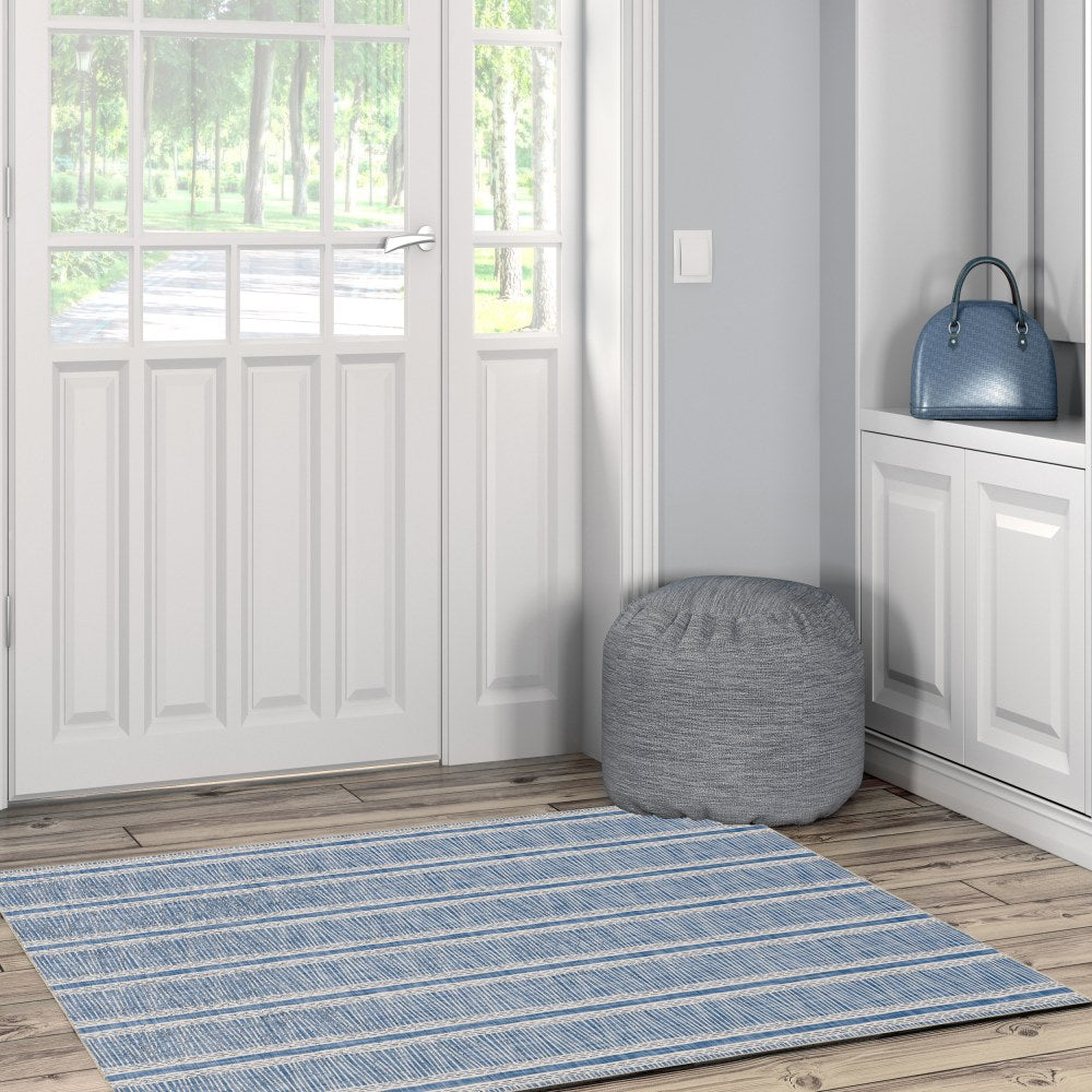 Linon Washable Area Rug, 3ft x 5ft, Collin Ivory/Blue