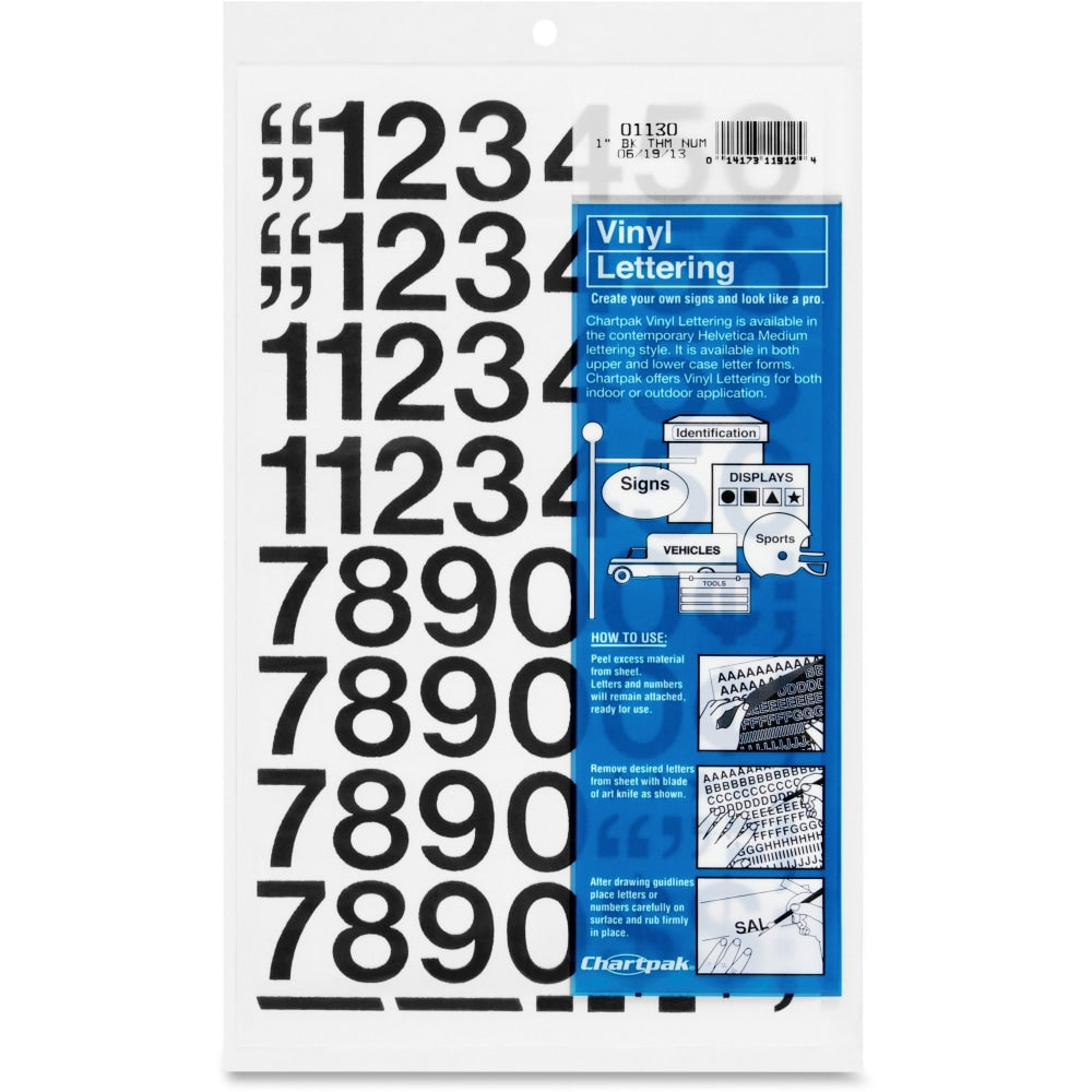 Chartpak Permanent Adhesive Vinyl Numbers - 44 (Numbers) Shape - Self-adhesive - 1in Height x 12in Length - Black - Vinyl - 1 / Pack