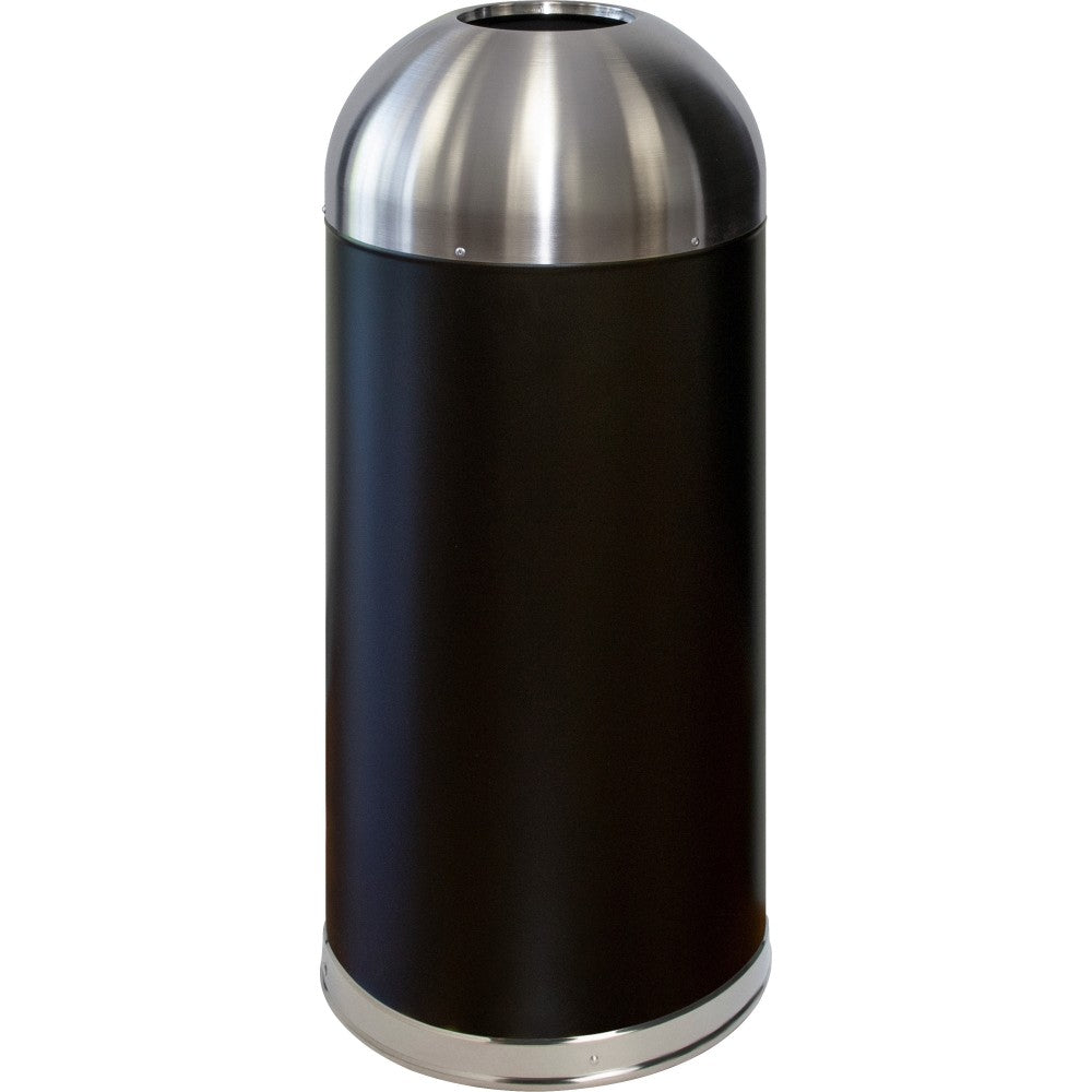 Genuine Joe 15-Gallon Dome-Top Trash Receptacle, Black/Silver