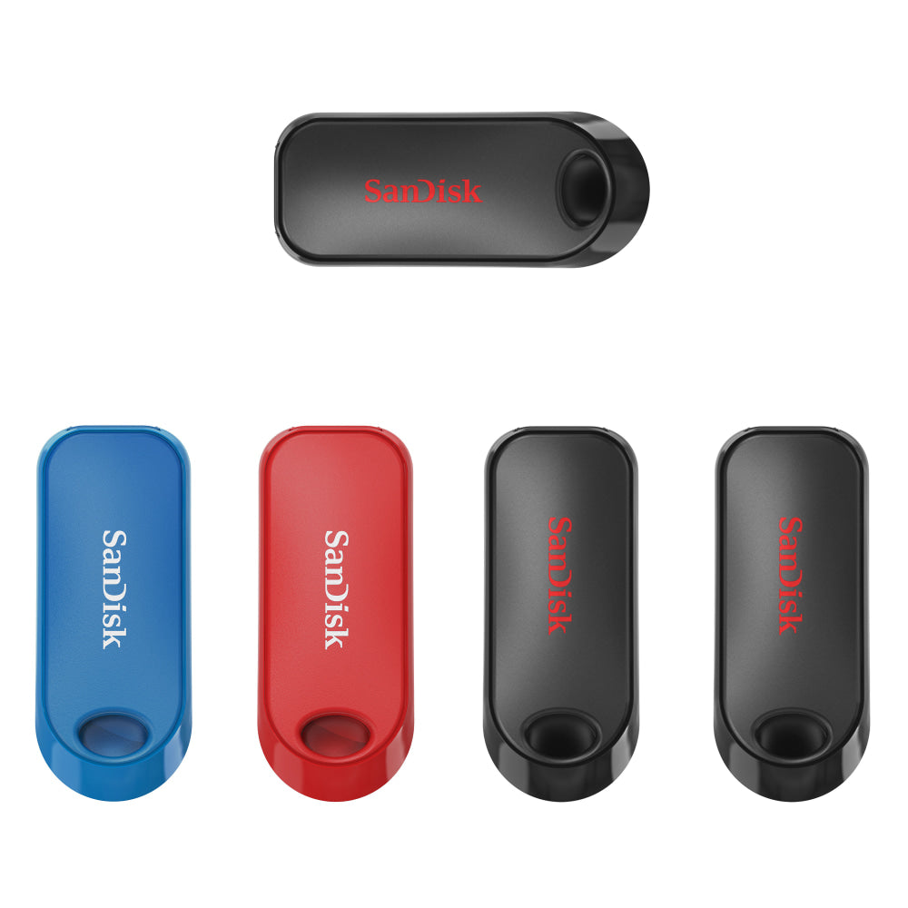 SanDisk Cruzer Snap USB 2.0 Flash Drives, Pack of 5, 32GB, Black, Red, Blue