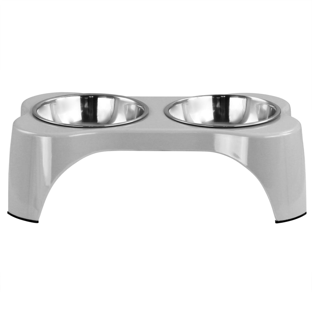 Gibson Home Bow Wow Meow 3-Piece Elevated Pet Bowl Dinner Set, Gray