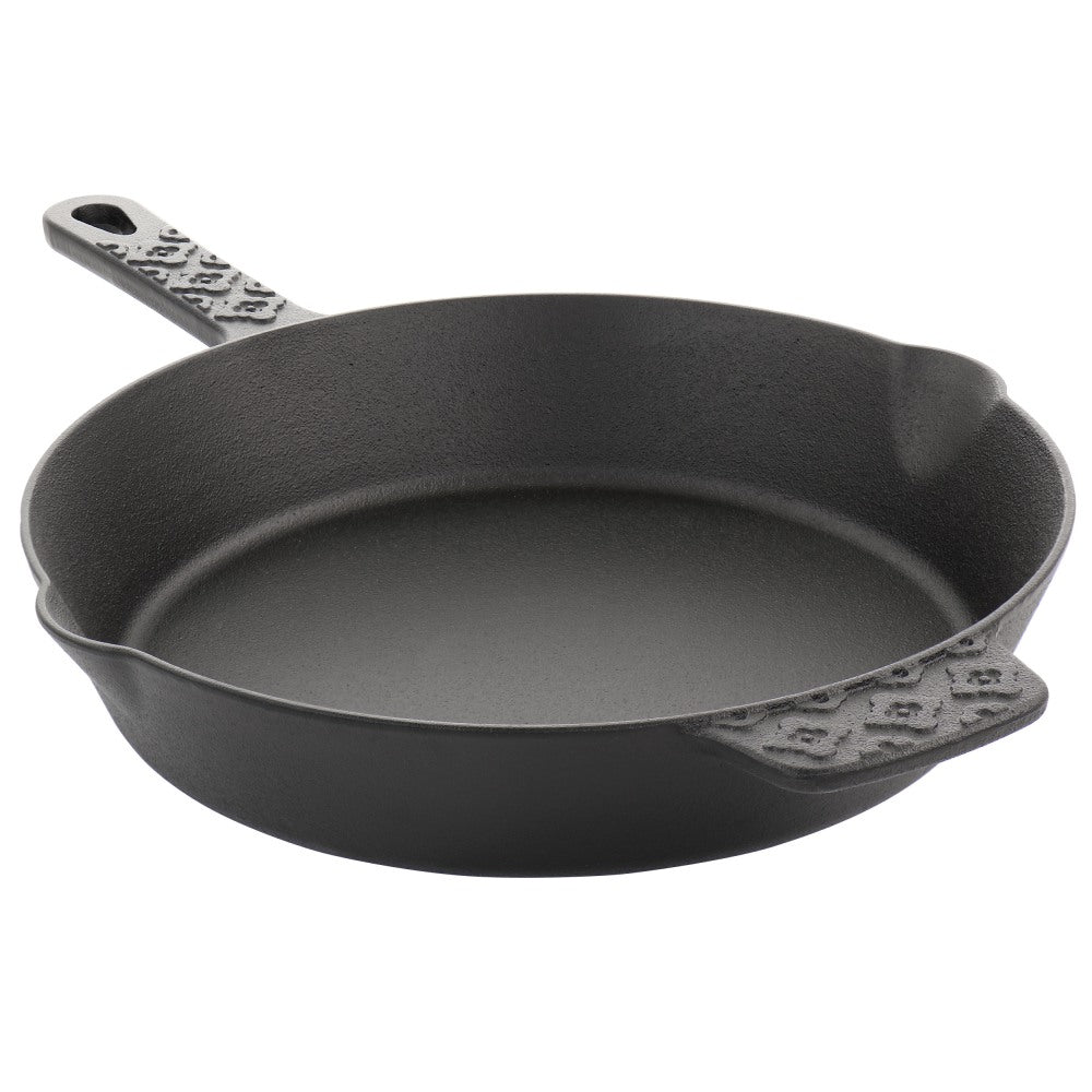 Spice by Tia Mowry Savory Saffron Cast Iron Skillet With Pouring Spouts, 12in, Black