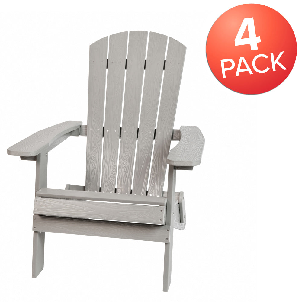 Flash Furniture Charlestown All-Weather Poly Resin Folding Adirondack Chairs, Gray, Set Of 4 Chairs