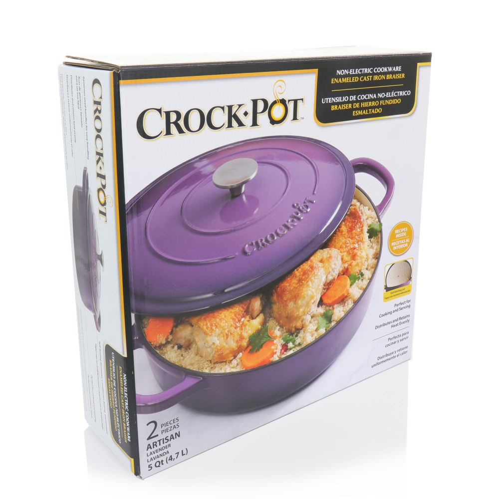 Crock-Pot Artisan 2-Piece Enameled Cast Iron Braiser Pan, 5 Quart, Lavender